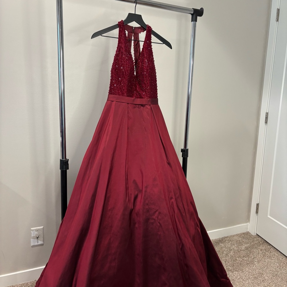 Elegant Jovani Red Halter Pageant Gown